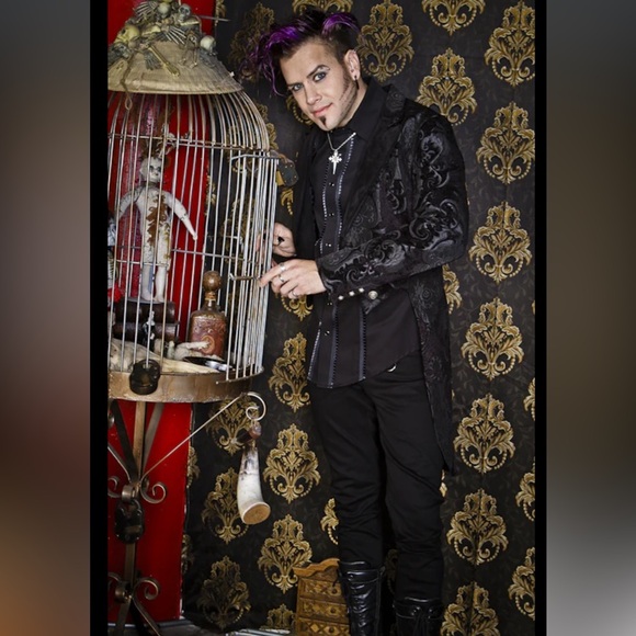 Shrine of Hollywood Victorian Tailcoat Black Tapestry Victorian Velvet Men's S - Picture 12 of 16